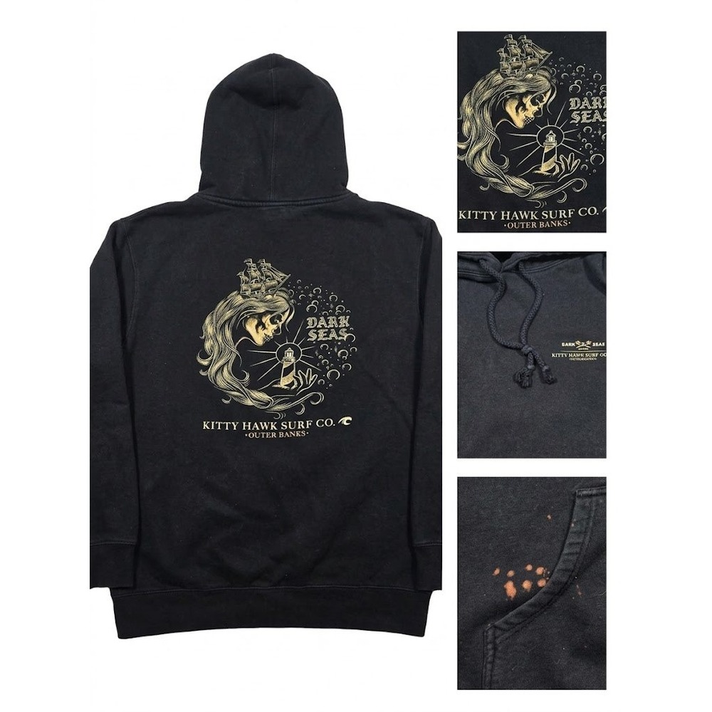 Dark Seas Kitty Hawk Surf Co Hoodie Mens L Black Siren Lighthouse Distressed